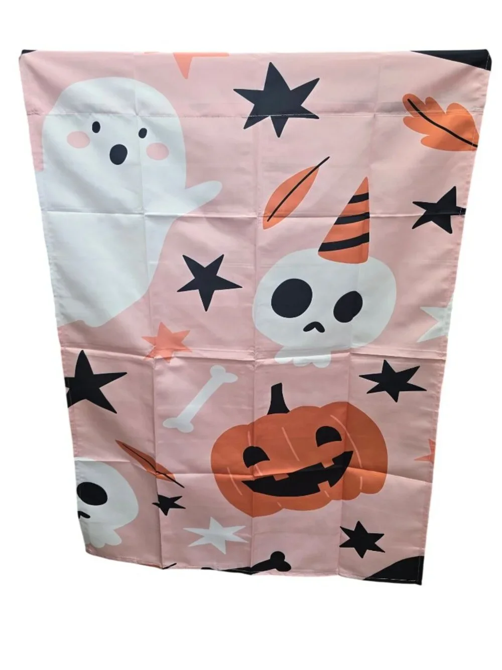 Halloween Kitchen Curtains 3 Piece Set Pink Pumpkin Ghost Valance & Tiers 26x34